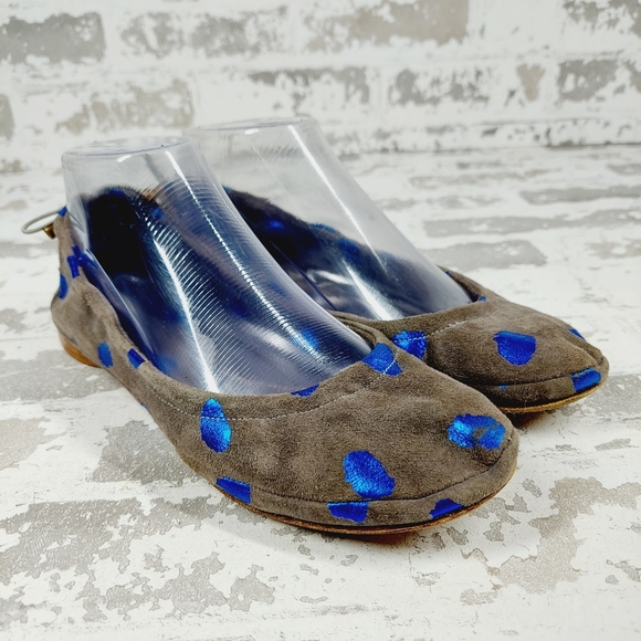 Georgina Goodman Suede Grey with Blue Dots Slip On Ballet Flats C186 - Picture 4 of 12